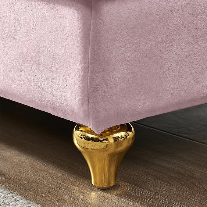 60.6''Velvet Chaise Lounge Indoor, Modern Velvet Lounge Chair with Left Armrest & Lumbar Pillow,Button Tufted Lounge Sofa with Storage for Bedroom, Living Room and Office,Pink