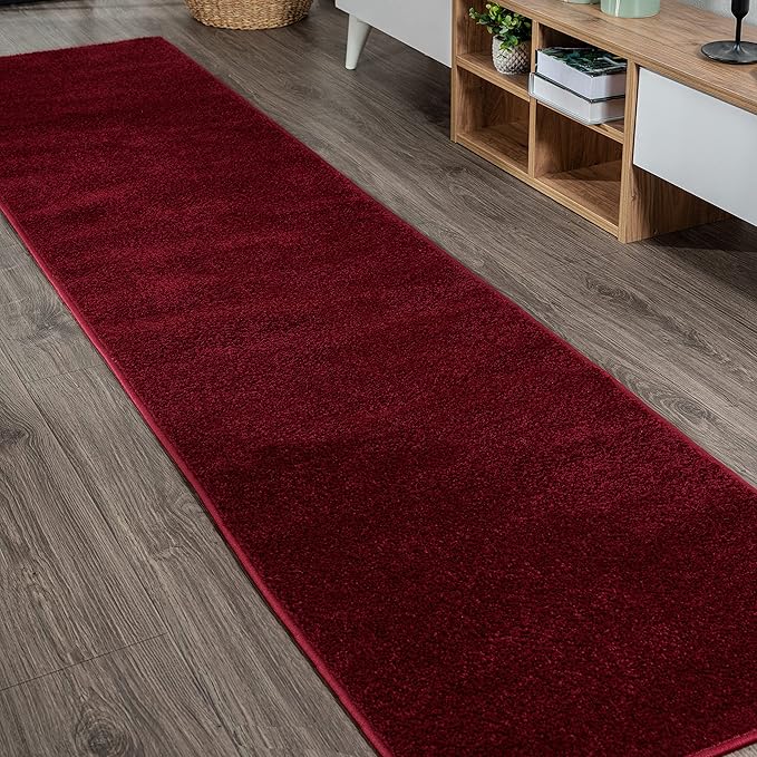 JONATHAN Y Haze Solid Low-Pile Dark Red Runner Rug 2x8, Coastal,Bohemian,Minimalist,Classic, Easy-Cleaning for Living Room,Bedroom,Kitchen,Pet Friendly,Non-Shedding (SEU100Q-28)