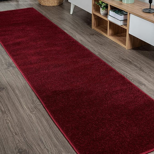 JONATHAN Y Haze Solid Low-Pile Dark Red Runner Rug 2x8, Coastal,Bohemian,Minimalist,Classic, Easy-Cleaning for Living Room,Bedroom,Kitchen,Pet Friendly,Non-Shedding (SEU100Q-28)
