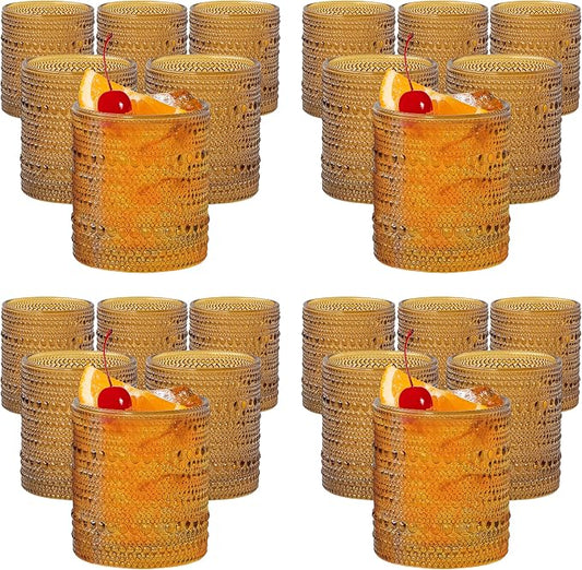 Kate Aspen Beaded Amber Drinking Glasses Set of 6-10 oz Vintage Glassware Jupiter Glasses, Cocktail Glass, Juice Glass, Water Cups Hostess Gift, Present, Gift for Newlyweds (Pack of 4)