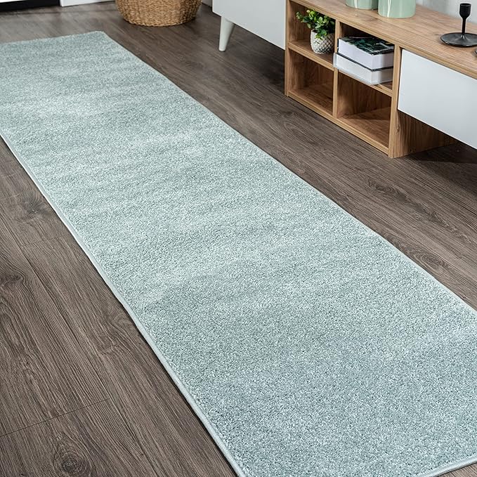 JONATHAN Y Haze Solid Low-Pile Aqua Blue Runner Rug 2x12, Coastal,Bohemian,Minimalist,Classic, Easy-Cleaning for Living Room,Bedroom,Kitchen,Pet Friendly,Non-Shedding (SEU100S-212)