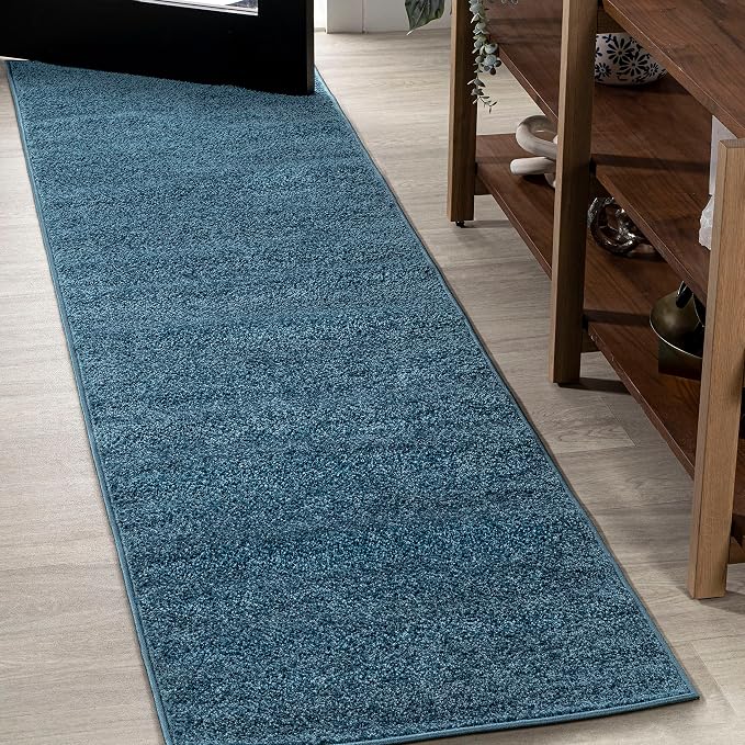 JONATHAN Y Haze Solid Low-Pile Turquoise Runner Rug 2x16, Coastal,Bohemian,Minimalist,Classic, Easy-Cleaning for Living Room,Bedroom,Kitchen,Pet Friendly,Non-Shedding (SEU100H-216)