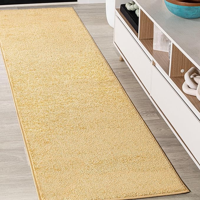 JONATHAN Y Haze Solid Low-Pile Mustard Runner Rug 2x8, Coastal,Bohemian,Minimalist,Classic, Easy-Cleaning for Living Room,Bedroom,Kitchen,Pet Friendly,Non-Shedding (SEU100B-28)