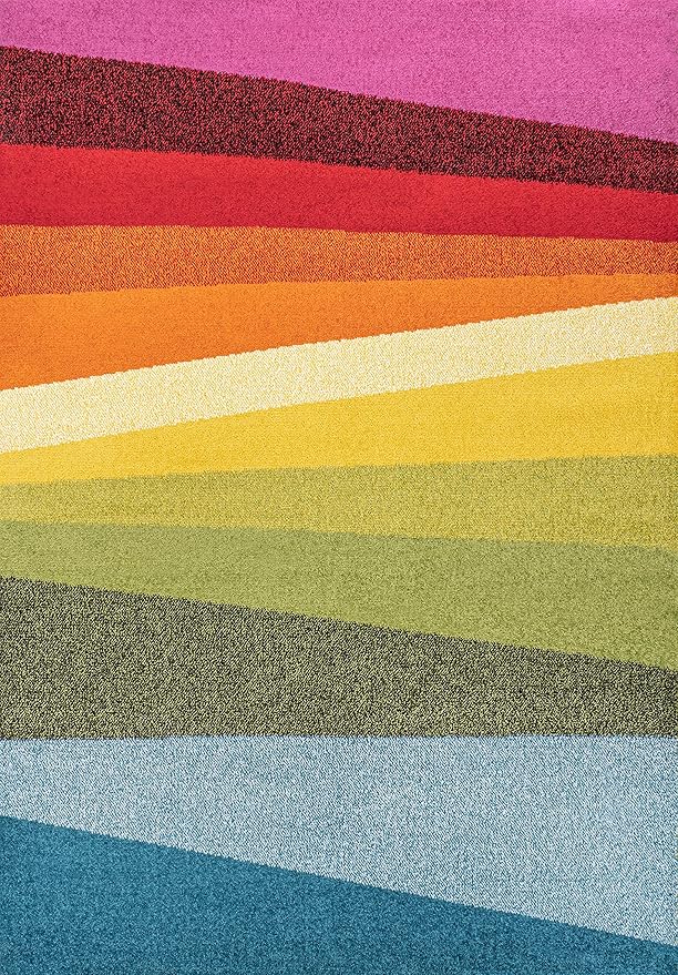 JONATHAN Y Prism Geometric Striped Indoor Area Rug 8x10, Orange/Green/Blue, Modern, Coastal, Easy-Cleaning for Living Room, Bedroom, Kitchen, Pet Friendly, Non-Shedding (DZC101A-8)