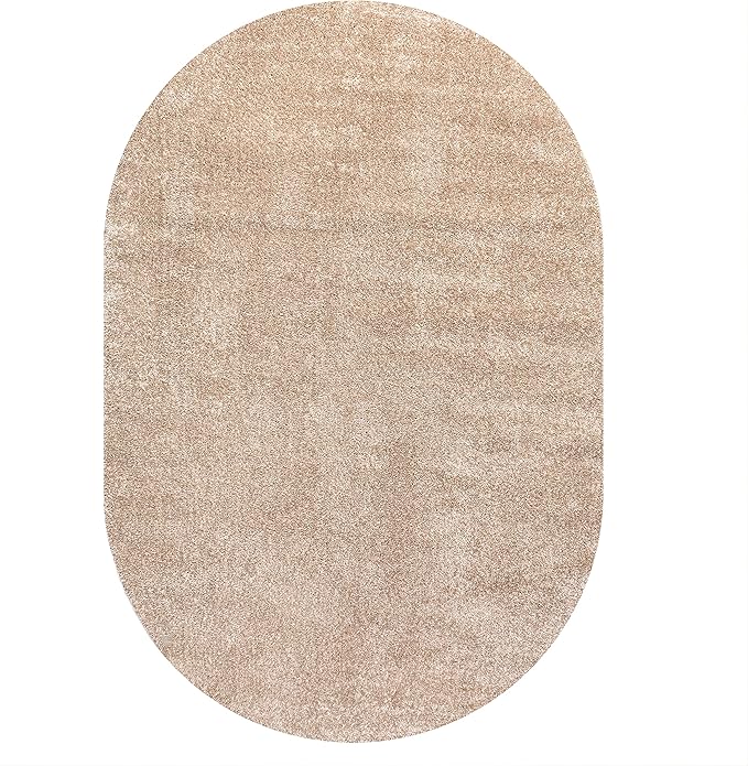 JONATHAN Y Haze Solid Low-Pile Beige 5x8 Oval Indoor Area Rug, Coastal,Bohemian,Minimalist,Classic, Easy-Cleaning for Living Room,Bedroom,Kitchen,Pet Friendly,Non-Shedding (SEU100G-5OV)