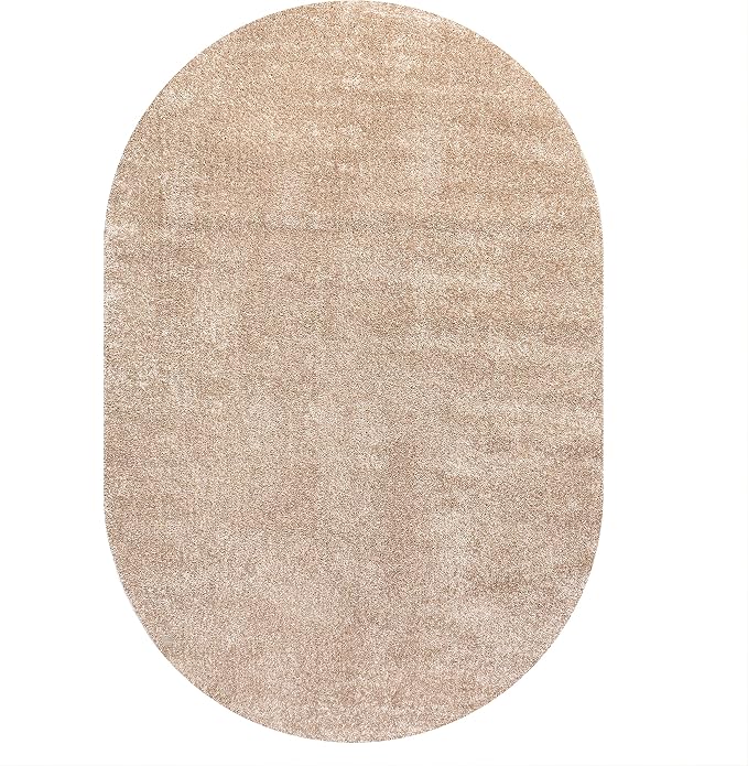 JONATHAN Y Haze Solid Low-Pile Beige 6x9 Oval Indoor Area Rug, Coastal,Bohemian,Minimalist,Classic, Easy-Cleaning for Living Room,Bedroom,Kitchen,Pet Friendly,Non-Shedding (SEU100G-6OV)