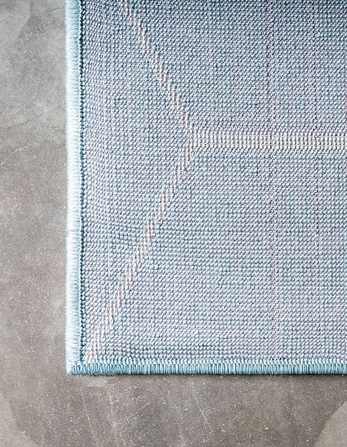 Unique Loom Trellis Frieze Collection Area Rug - Geometric (2' x 13' 1" Runner, Light Blue/ Ivory)