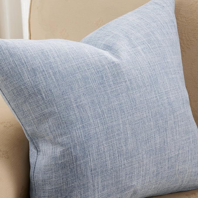 ZeeMart Rustic Cotton Linen Throw Pillow Covers Set of 2, 22x22 Inch Blue, Farmhouse Style Decorative Couch Pillow Cases Dusty Blue Cushion Covers for Sofa Bed Living Room Home Decor