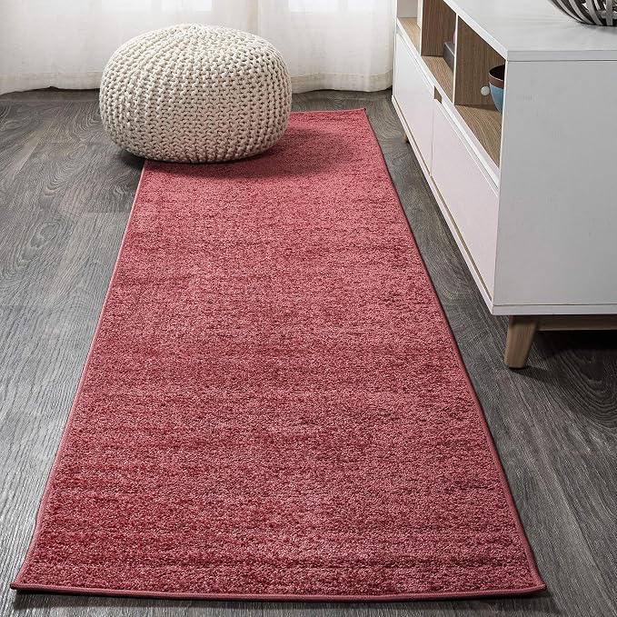 JONATHAN Y Haze Solid Low-Pile Red Runner Rug 2x16, Coastal,Bohemian,Minimalist,Classic, Easy-Cleaning for Living Room,Bedroom,Kitchen,Pet Friendly,Non-Shedding (SEU100E-216)