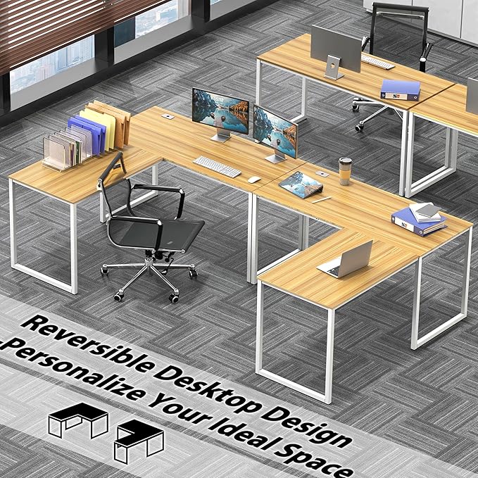 SHW Mission 55 x 60 Inches L-Shape Home Office Computer Desk, Oak