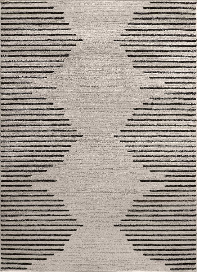 Rugshop Bohemian Stripe Stain Resistant High Traffic Living Room Kitchen Bedroom Dining Home Office Area Rug 8' 8" x 12' Cream