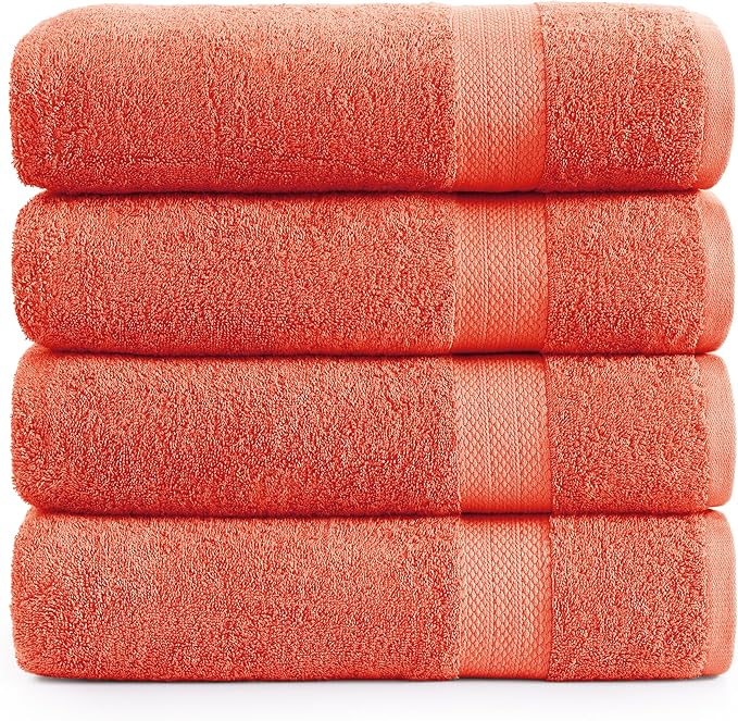 LANE LINEN 100% Cotton Premium Bath Sheets Set of 4 (35"x66") - Extra Large Bath Towels - Quick Drying, Soft & Absorbent Oversized Bathroom Towel Sets - Holds well after Multiple Washes - Living Coral