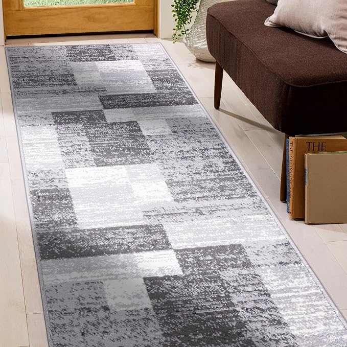 Rugshop Oslo Modern Geometric Boxes Runner Rug 2' x 7' Gray