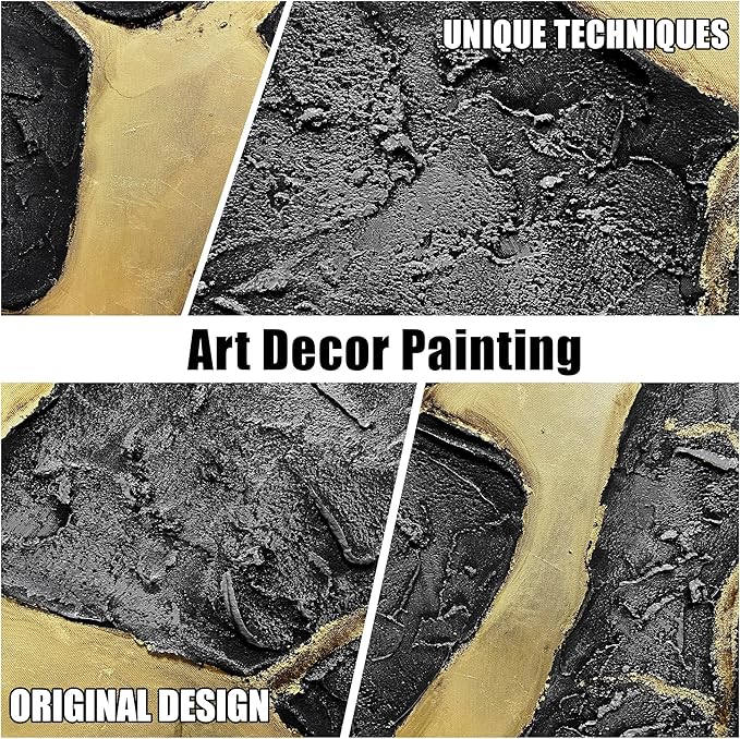 DNIEOTU Hand Painted Abstract Wall Art for Living Room, Black and Gold Canvas Wall-Decor for Bedroom, 3D Textured Paintings for Hallway Office, Large Size 59 x 29 Inches