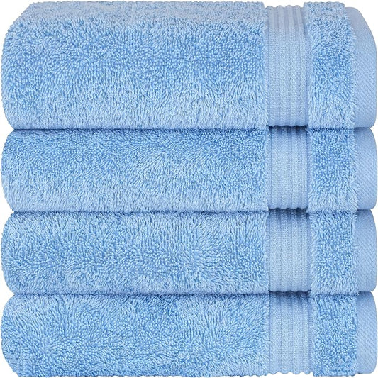 Cotton Paradise 100% Cotton Turkish Towel Set, Soft Absorbent Quick Dry, 4 Piece Hand Towel Set, Sky Blue