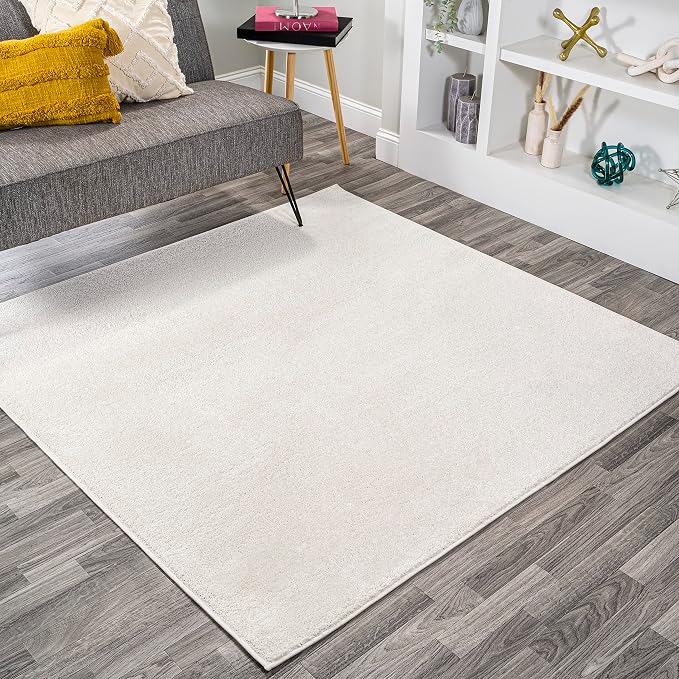 JONATHAN Y Haze Solid Low-Pile Cream 7x7 Square Indoor Area Rug, Coastal,Bohemian,Minimalist,Classic, Easy-Cleaning for Living Room,Bedroom,Kitchen,Pet Friendly,Non-Shedding (SEU100T-7SQ)