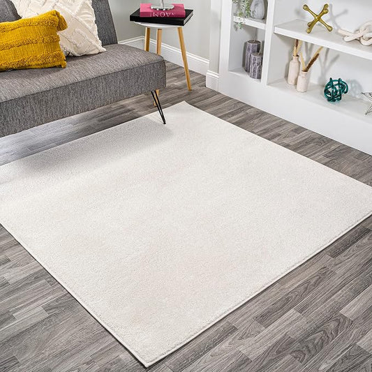 JONATHAN Y Haze Solid Low-Pile Cream 7x7 Square Indoor Area Rug, Coastal,Bohemian,Minimalist,Classic, Easy-Cleaning for Living Room,Bedroom,Kitchen,Pet Friendly,Non-Shedding (SEU100T-7SQ)