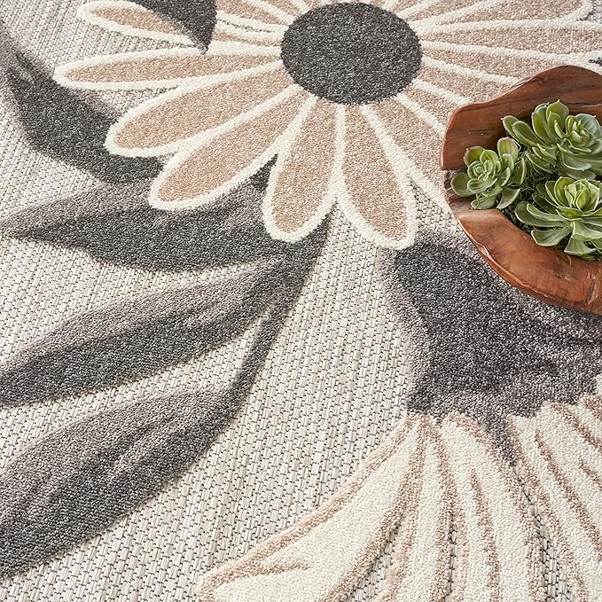 Nourison Home Aloha Beige 7'10" x Round Area Rug - Easy Clean, Non Shedding, Bed Room, Living Room, Dining Room, Kitchen (8' x Round)