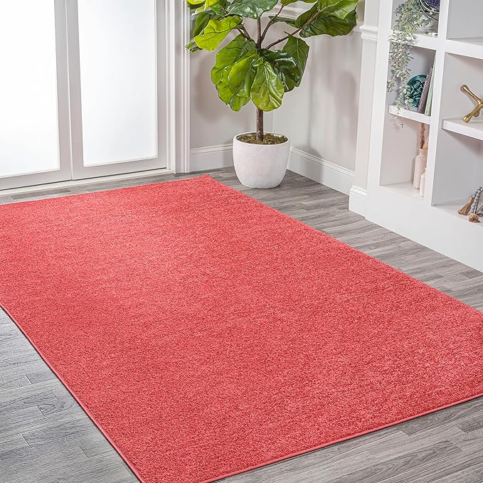 JONATHAN Y Haze Solid Low-Pile Red Indoor Area Rug 4x6, Coastal,Bohemian,Minimalist,Classic, Easy-Cleaning for Living Room,Bedroom,Kitchen,Pet Friendly,Non-Shedding (SEU100E-4)