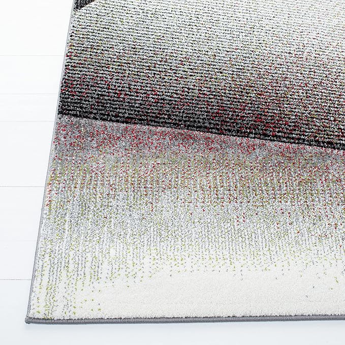 SAFAVIEH Hollywood Collection Runner Rug - 2'3" x 8', Grey & Red, Mid-Century Modern Design, Non-Shedding & Easy Care, Ideal for High Traffic Areas in Living Room, Bedroom (HLW715Q)