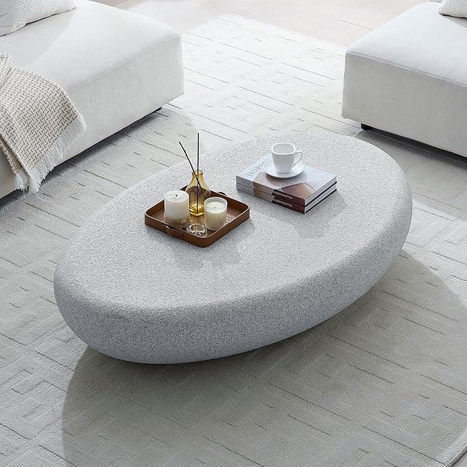 55" Coffee Table Irregular Fiberglass Matte Rock Center Table for Living Room Apartment, No Assembly