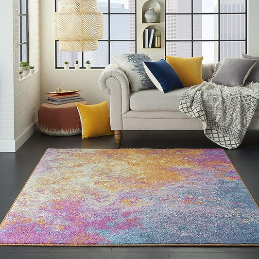 Nourison Home Passion Sunburst 3'9'' x 5'9'' Area-Rug, Modern, Abstract, Easy-Cleaning, Non Shedding, Bed Room, Living Room, Dining Room, Kitchen, (4' x 6')