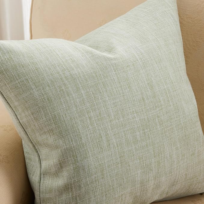 ZeeMart Rustic Cotton Linen Throw Pillow Covers Set of 2, 18x18 Inch Green, Farmhouse Style Decorative Couch Pillow Cases Sage Green Cushion Covers for Sofa Bed Living Room Home Decor
