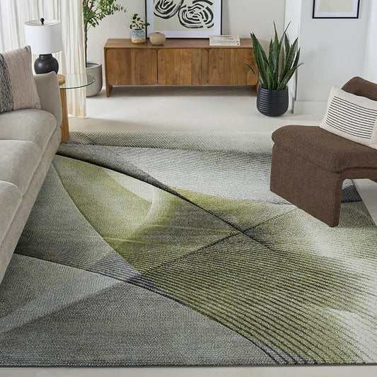 SAFAVIEH Hollywood Collection Area Rug - 10'6" x 14', Grey & Green, Mid-Century Modern Design, Non-Shedding & Easy Care, Ideal for High Traffic Areas in Living Room, Bedroom (HLW715Y)