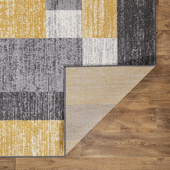 Rugshop Oslo Modern Yellow Runner Rug, Geometric Box Design, Fade-Resistant Carpet for Hallway or Kitchen, 2' x 7'
