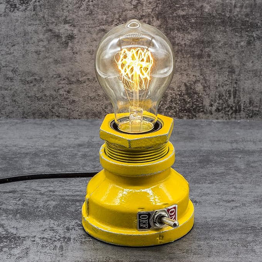 Loft Style Lamp, Corporal Yellow Steampunk Industrial Vintage Style, Water Pipe Table Desk Light with Dimmer, Aged Rustic Metal (Yellow) Replace The Bulb with dimmable Bulbs only