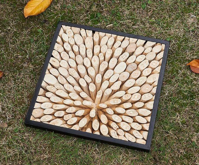Greenage Reclaimed Teak Wood Wall Decor 17"x17" Farmhouse Branch Pattern Square Wall Art Rustic Wooden Wall Hanging Decoration Frame Wall Panel Shape for Home Living Room Bedroom