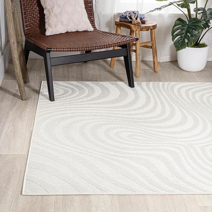 JONATHAN Y Maribo High-Low Abstract Striped Cream/Ivory 10x14 Indoor/Outdoor Area Rug, Pet Friendly, Non-Shedding, Stain Resistant, Easy-Cleaning for Backyard, Patio (SCN103A-14)