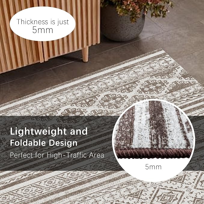 RUGSURE Washable Area Rugs 4' x 6' - 1/6 Thick - Moroccan-Inspired -Stain & Water Resistant Non-Slip - Resistant Rug for Living Room, Bedroom, Nursery, Pet & Child Friendly (Brown)
