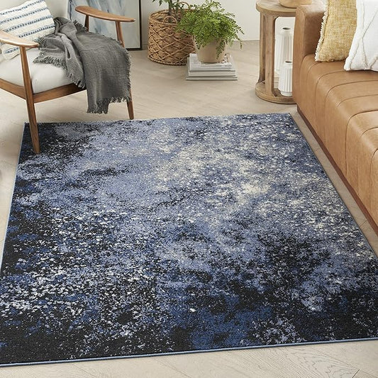 Nourison Home Passion Light Blue Black 3'9" x 5'9" Area Rug - Easy Clean, Non Shedding, Bed Room, Living Room, Dining Room, Kitchen (4' x 6')