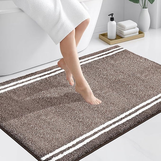 PURRUGS Bathroom Rug Non-Slip Machine Washable 30" x 46", Super Absorbent and Quick Dry Shaggy Microfiber Bath Mat, Extra Soft and Plush Bath Rug for Bathtub, Shower, and Sink, Brown