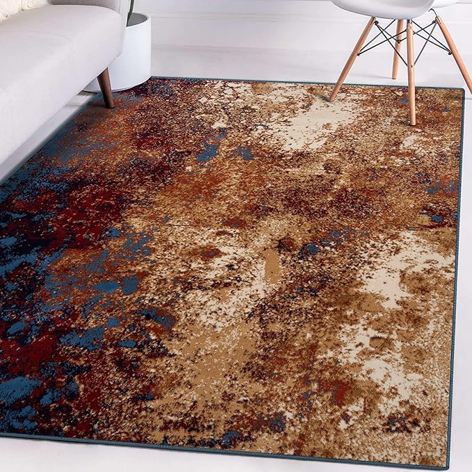 LUXE WEAVERS Modern Splatter Abstract Area Rug, Blue 5x7