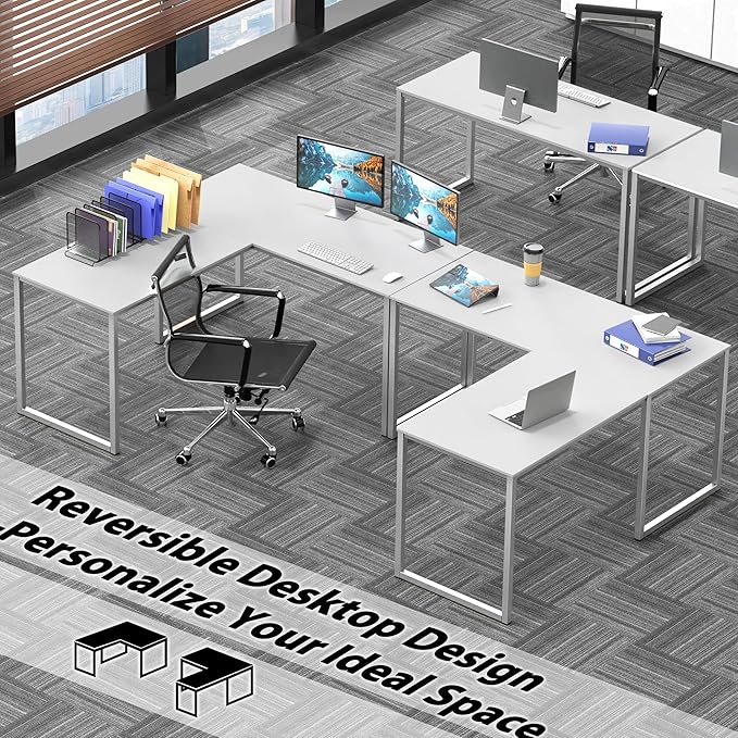 SHW Mission 48 x 48 Inches L-Shape Home Office Computer Desk, White