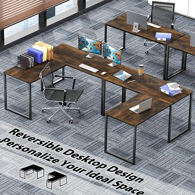 SHW Mission 48 x 48 Inches L-Shape Home Office Computer Desk, Rustic Brown