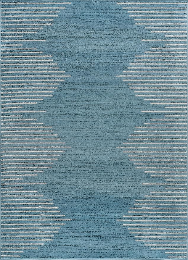 Rugshop Bohemian Stripe Stain Resistant High Traffic Living Room Kitchen Bedroom Dining Home Office Area Rug 7'10" x 10' Blue