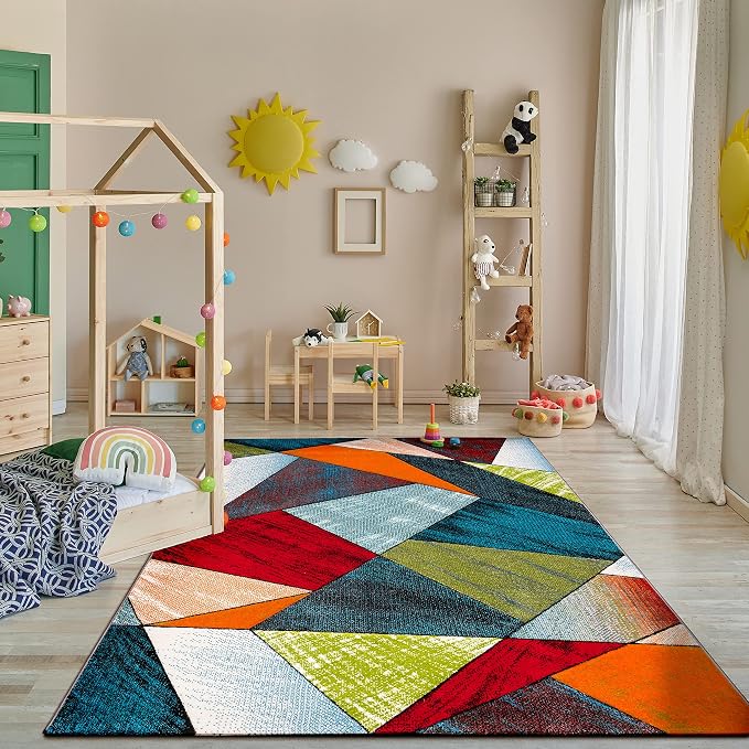 Paco Home Colorful Area Rug with Geometric Shapes in Multicolor, Size: 4' x 5'7"