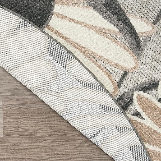 Nourison Home Aloha Beige 7'10" x Round Area Rug - Easy Clean, Non Shedding, Bed Room, Living Room, Dining Room, Kitchen (8' x Round)