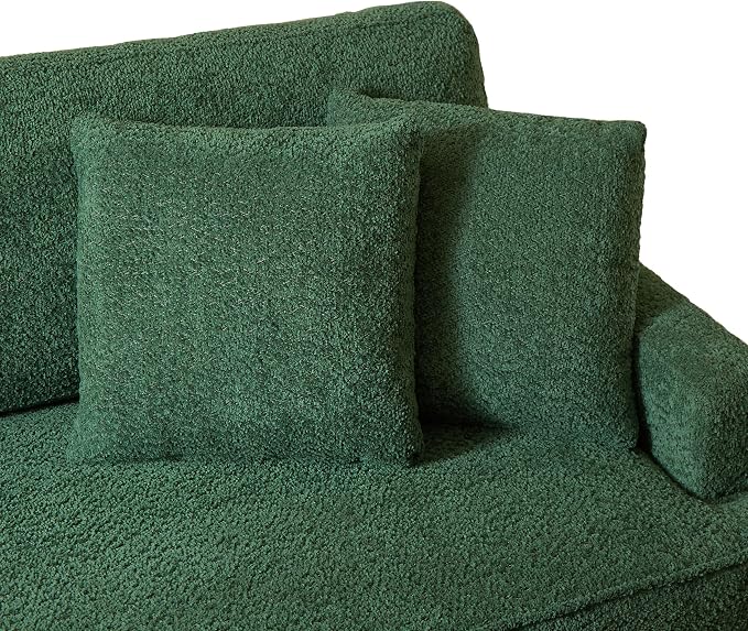 GDFStudio Upholstered Chaise Lounge Chair Indoor with Ottoman, Boucle Fabric Chaise Chair with 2 Throw Pillows and Solid Wood Legs, Recliner Lounge Chair for Office Living Room Bedroom, Green