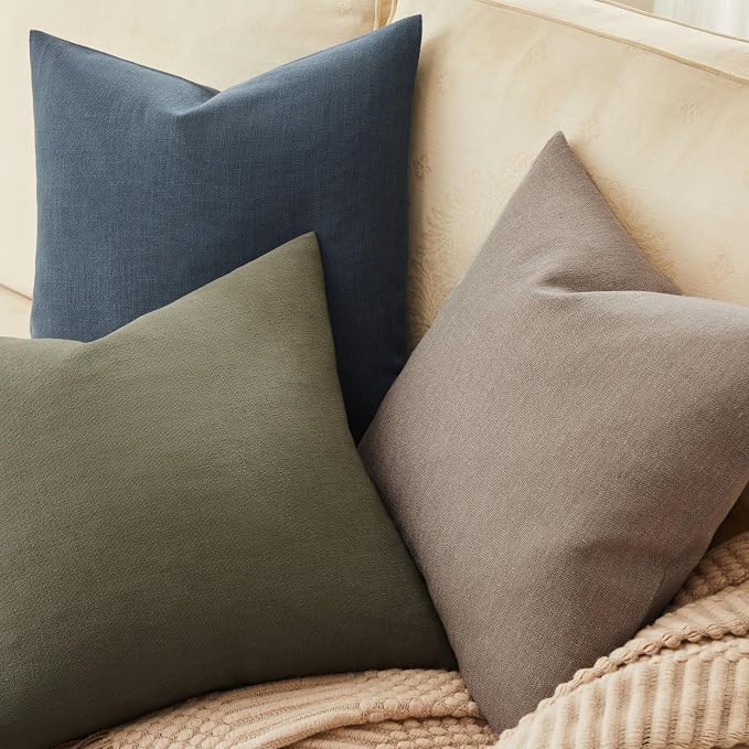 ZeeMart Rustic Cotton Linen Throw Pillow Covers Set of 2, 16x16 Inch Navy, Farmhouse Style Decorative Couch Pillow Cases Cushion Covers for Sofa Bed Living Room Home Decor
