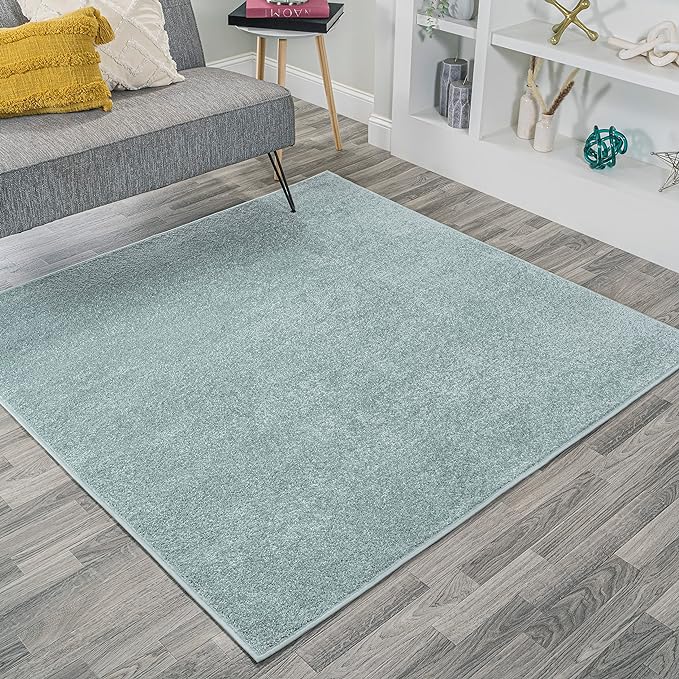 JONATHAN Y Haze Solid Low-Pile Aqua Blue 7x7 Square Indoor Area Rug, Coastal,Bohemian,Minimalist,Classic, Easy-Cleaning for Living Room,Bedroom,Kitchen,Pet Friendly,Non-Shedding (SEU100S-7SQ)