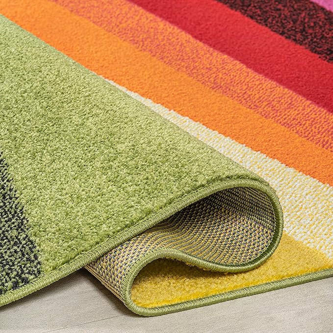 JONATHAN Y Prism Geometric Striped Indoor Area Rug 4x6, Orange/Green/Blue, Modern, Coastal, Easy-Cleaning for Living Room, Bedroom, Kitchen, Pet Friendly, Non-Shedding (DZC101A-4)