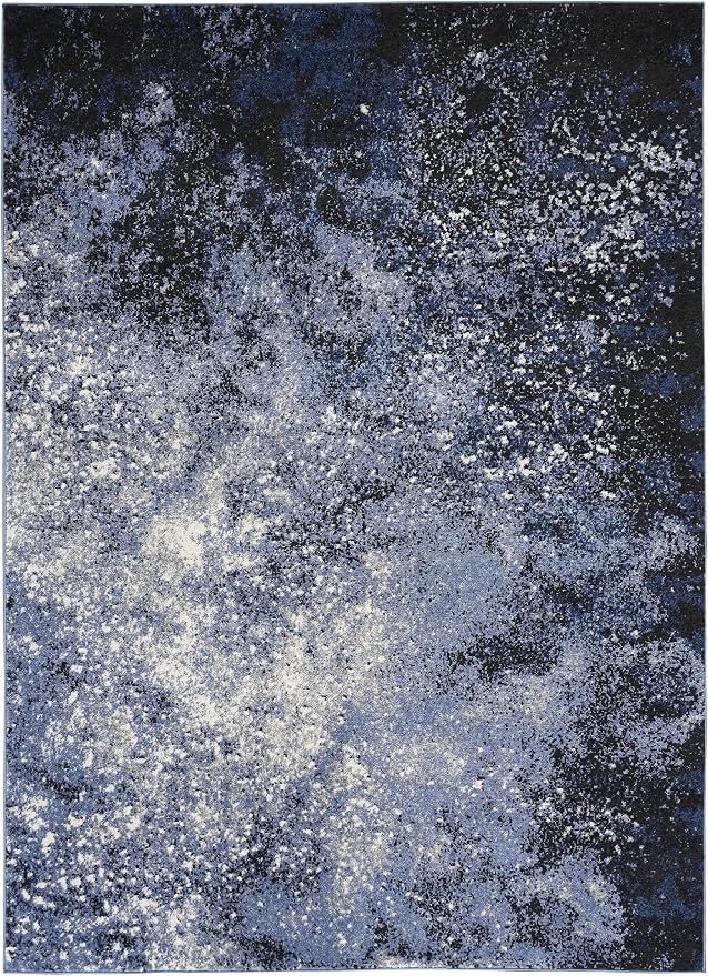 Nourison Home Passion Light Blue/Black 5'3'' x 7'3'' Area--Rug, Modern, Abstract, Easy--Cleaning, Non Shedding, Bed Room, Living Room, Dining Room, Kitchen, (5' x 7')