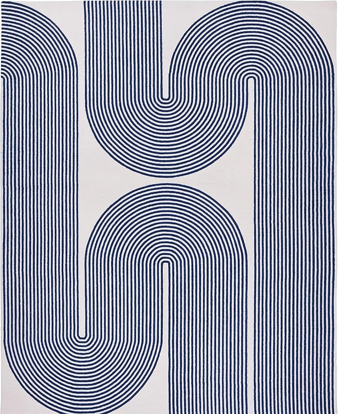 Modern Handmade Wool Area Rug, Abstract Curved Line Geometric Indoor Carpet for Living Room Bedroom, Contemporary Tufted Rug with Soft Pile and Cotton Backing (Royal Blue, 10' x 14')