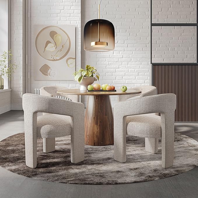 Jofran Nash Mid-Century Modern Round Pedestal Dining Table for Kitchen or Dining Room, Walnut, 30" Dining Height