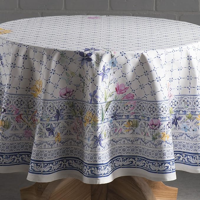 Maison d' Hermine Table Cloth Round Table 100% Cotton 63 Round Inches Tablecloth Reusable Decorative for Dining Room Farmhouse Home Valentines Day Decorations Spring Summer - Faience