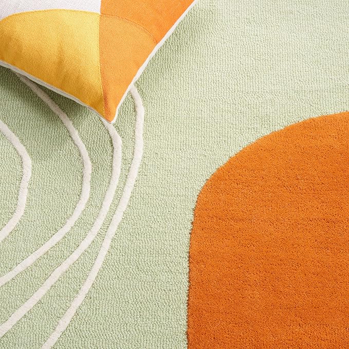 SAFAVIEH Rodeo Drive Collection Area Rug - 6' Square, Green & Rust, Handmade Mid-Century Modern Abstract Wool, Ideal for High Traffic Areas in Living Room, Bedroom (RD860Y)